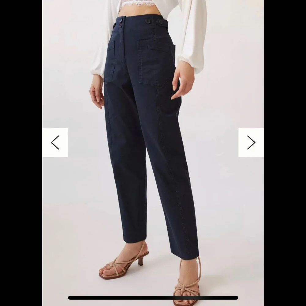 SOLD - Anthropologie Maeve High-Rise Slim Curved Sailor Pants in Navy Blue - Picture 2 of 14